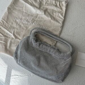 Jonathan Simkhai Silver Crystal Mesh Top-Handle Clutch